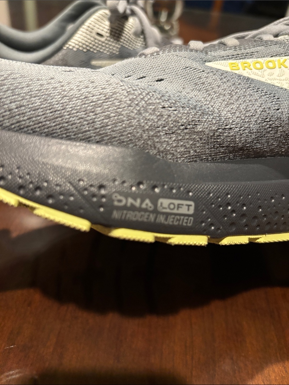 Brooks Ghost Men's Running Shoes — extra wide 4E Gray with Yellow/Black Accents - Picture 6 of 9